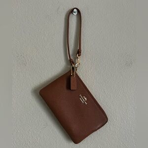 Coach Corner Zip Wristlet Wallet Sunset Burnt Orange Leather contemporary clutch